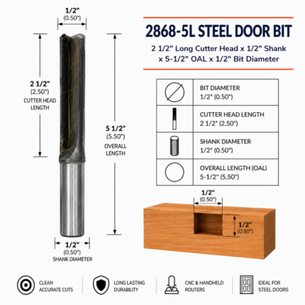 2868-5L 2 1/2" F x 1/2" Diameter x 5 1/2" OAL Steel Door Bit